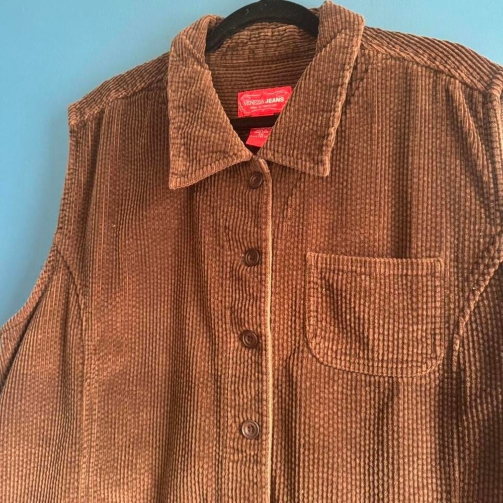 Vintage 90s Corduroy Vest Women's Plus Size 26 Brown Venezia Jeans Retro Grunge - Picture 8 of 8